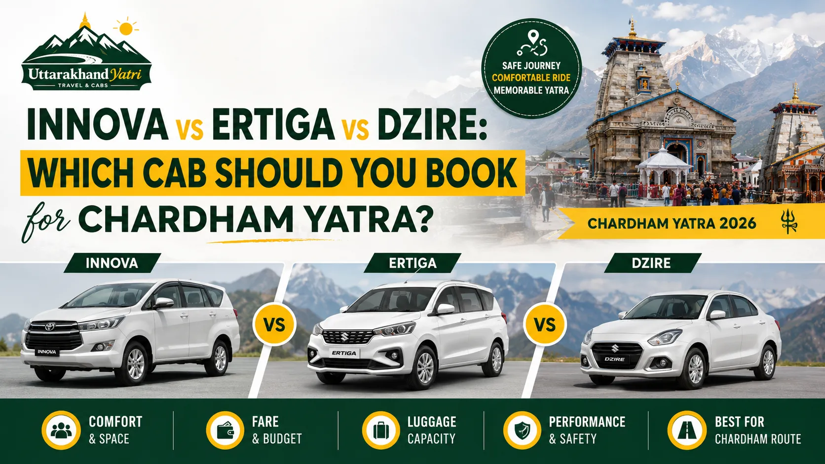 Innova vs Ertiga vs Dzire: Which Cab Should You Book for Chardham Yatra?