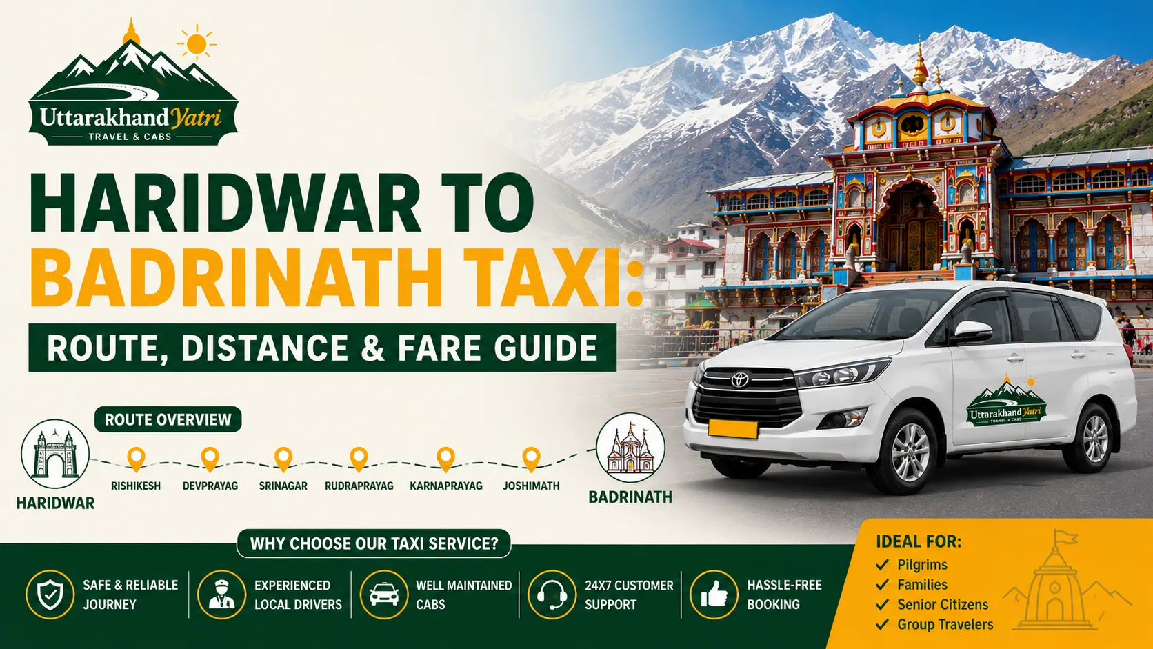 Taxi route from Haridwar to Badrinath temple in Uttarakhand