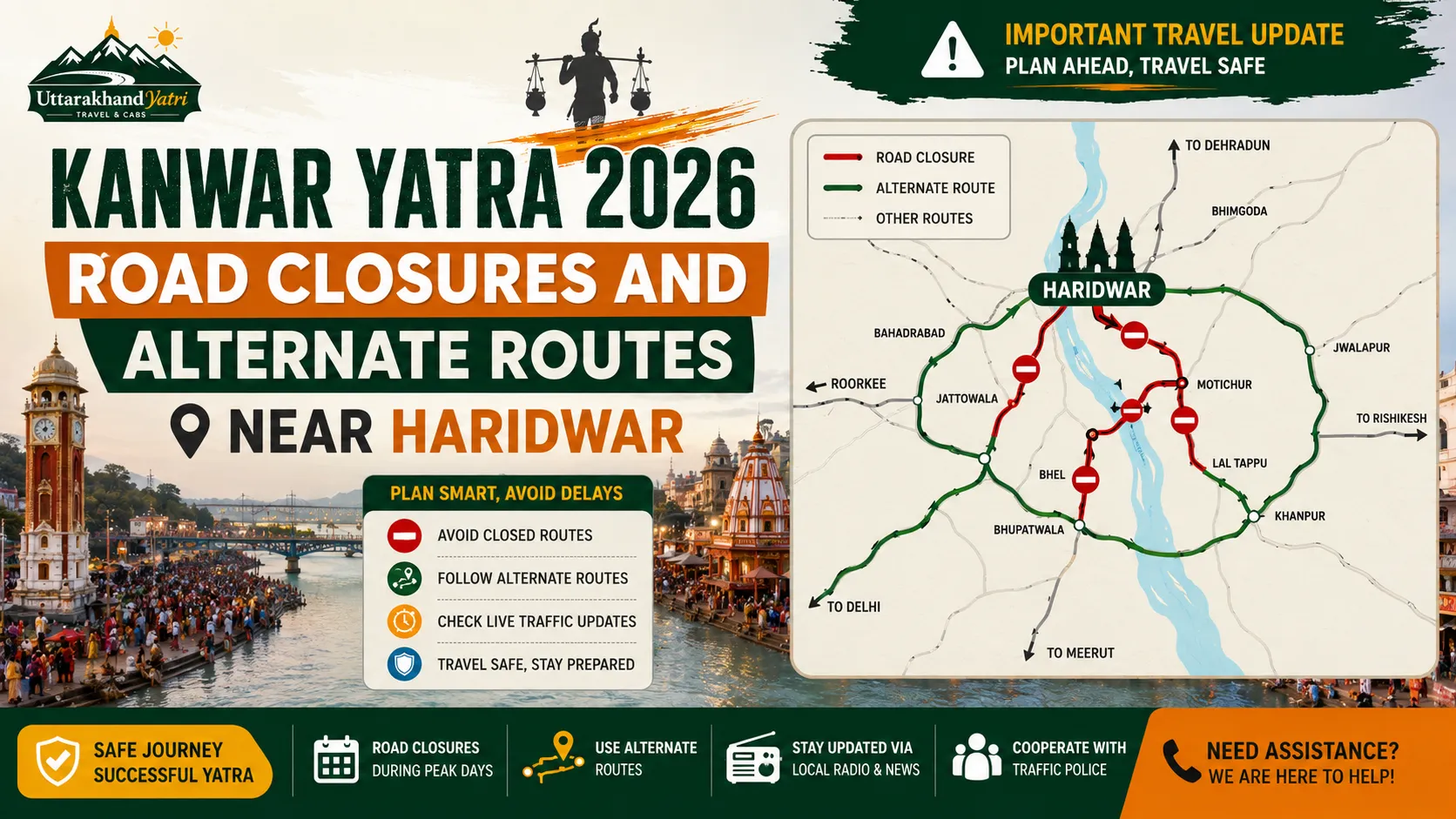 Kanwar Yatra 2026 road closures and alternate routes near Haridwar
